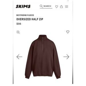 Skims Boyfriend Oversized 1/2 zip fleece pullover.Size 2XL Color Espresso